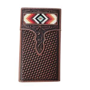 Nocona Beaded Brown Leather Bifold Western Wallet